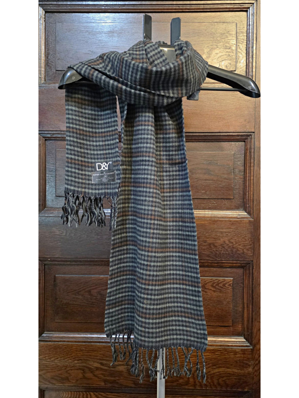 D&Y Men's Acrylic Scarf Gray/Black/Brown Fringe Accents